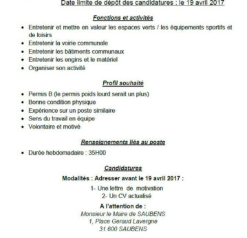La Mairie de SAUBENS recherche un emploi d'avenir